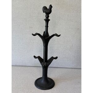Invicta France Cast Iron Rooster Mug Tree Black VTG rustic Farmhouse Cottage